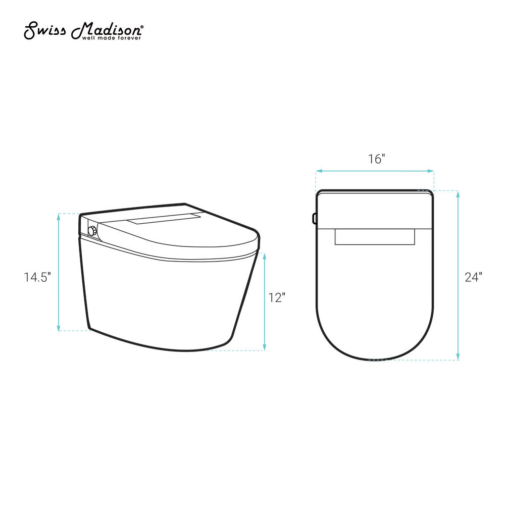 Swiss Madison Hugo H Wall-Hung Toilet in Glossy White with Manual Bidet and Supporting Frame