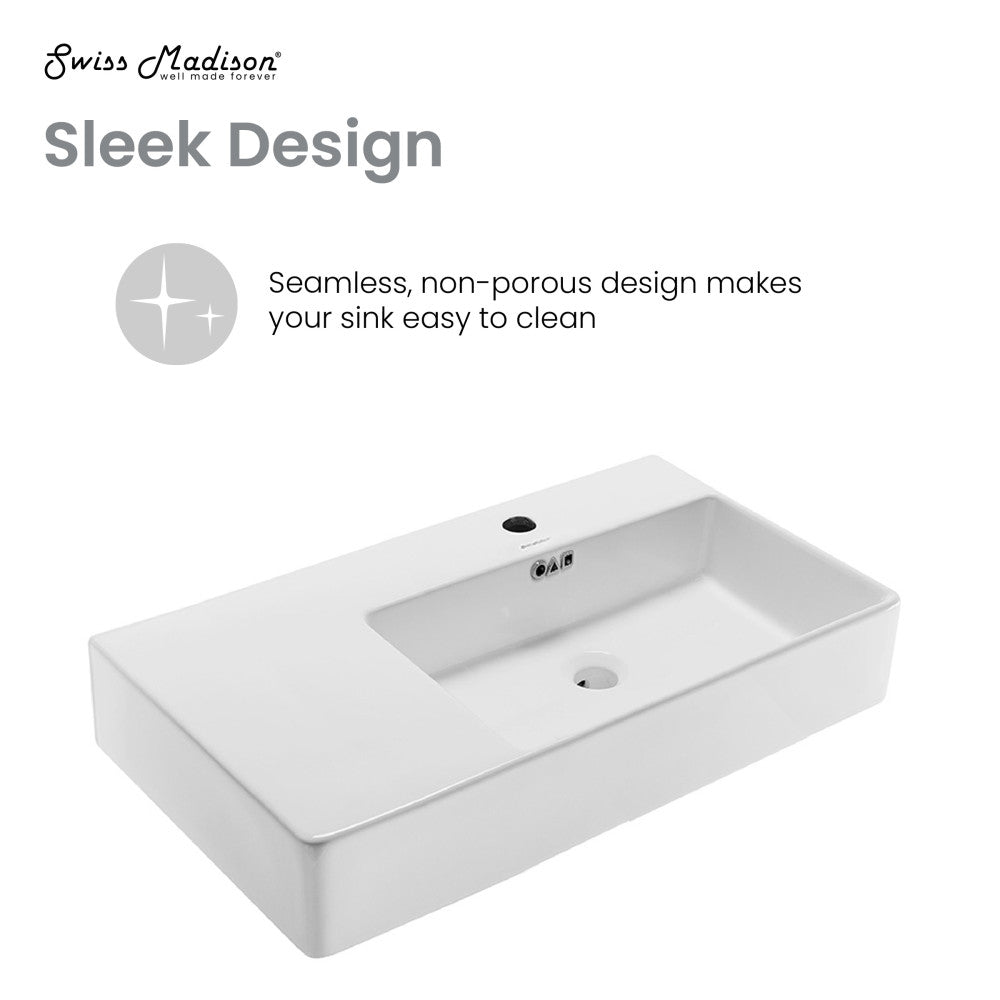 Swiss Madison St. Tropez 36" Rectangle Wall-Mounted Sink with Right Side Faucet Mount