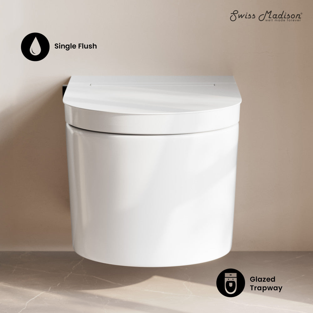 Swiss Madison Hugo H Wall-Hung Toilet in Glossy White with Manual Bidet and Supporting Frame