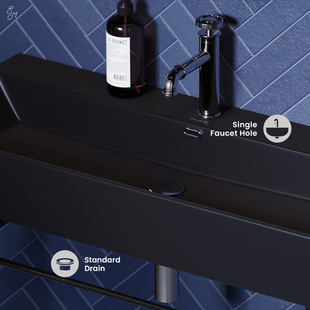 Swiss Madison Claire 40 Ceramic Console Sink Matte Black Basin Black Legs
