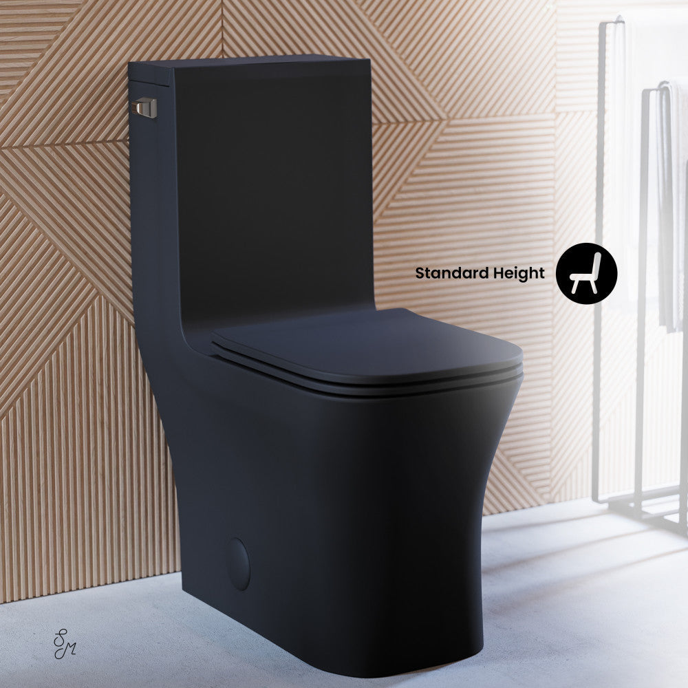 Swiss Madison Concorde One-Piece 12" Rough-in 1.28 GPF Left-Hand Flush Square Toilet in Matte Black