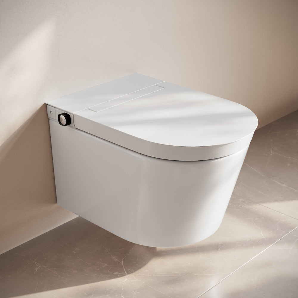 Swiss Madison Hugo H Wall-Hung Toilet in Glossy White with Manual Bidet and Supporting Frame