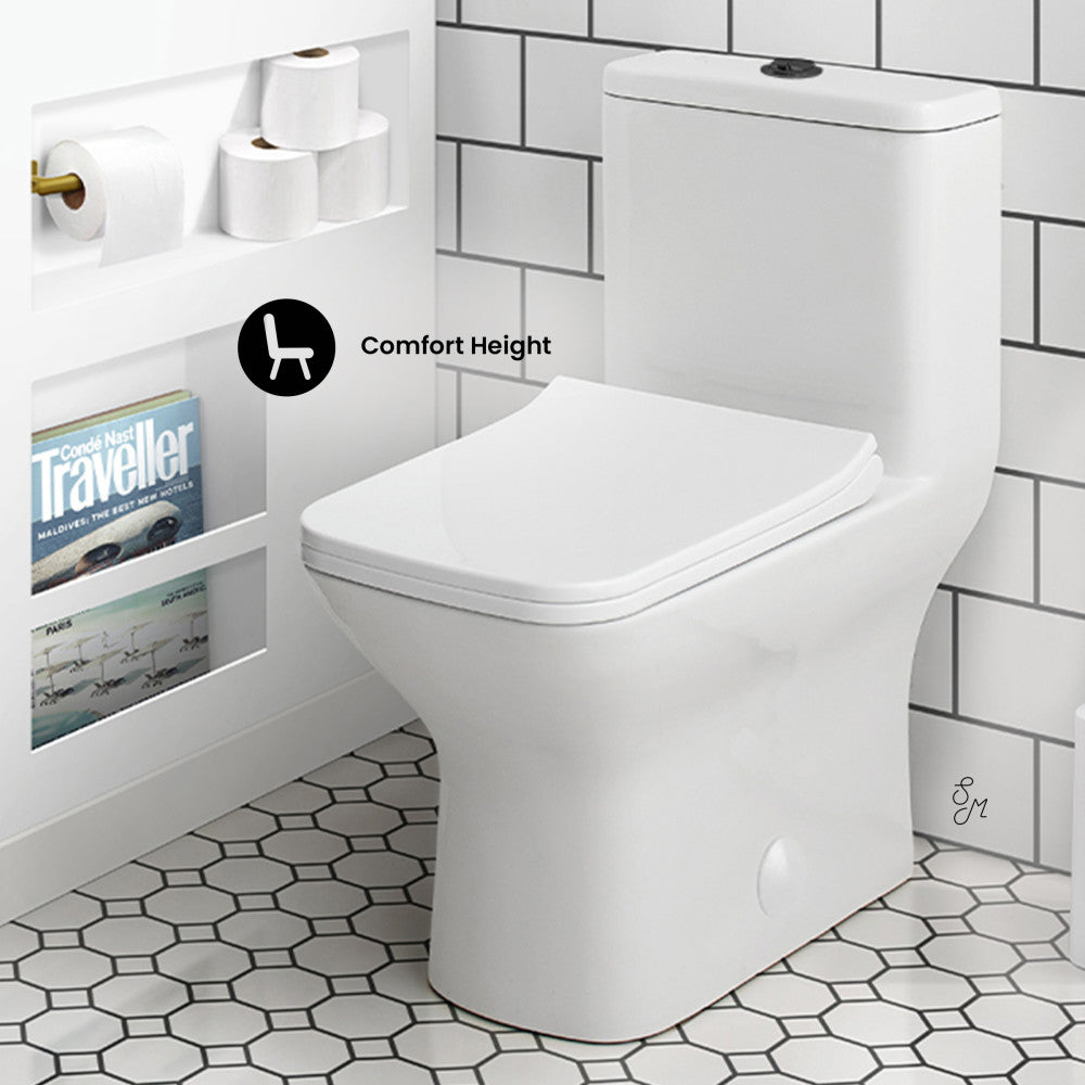 Swiss Madison Carre One Piece Square Toilet Dual Flush, Black Hardware