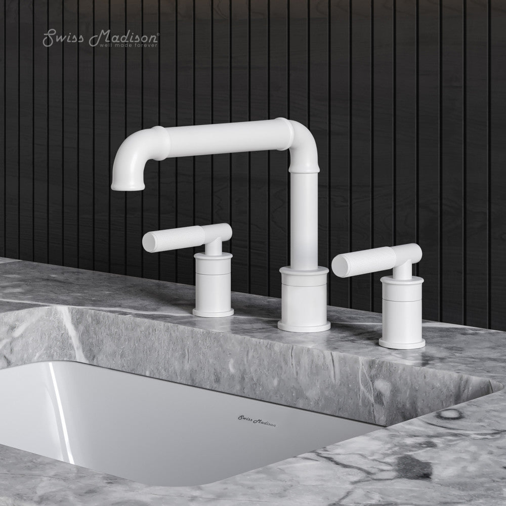 Swiss Madison Avallon 8 in. Widespread, Sleek Handle, Bathroom Faucet in Matte White