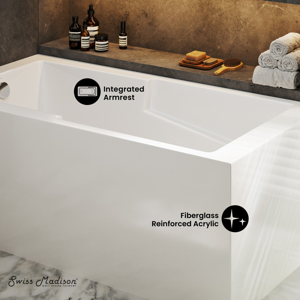 Swiss Madison Claire 60" x 32" Left-Hand Drain Drain Alcove Tub with Corner Apron