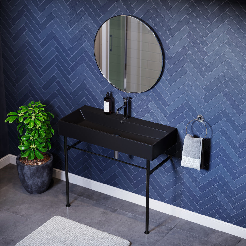 Swiss Madison Claire 40 Ceramic Console Sink Matte Black Basin Black Legs