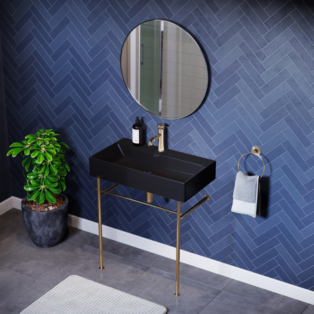 Swiss Madison Claire 30 Ceramic Console Sink Matte Black Basin Gold Legs