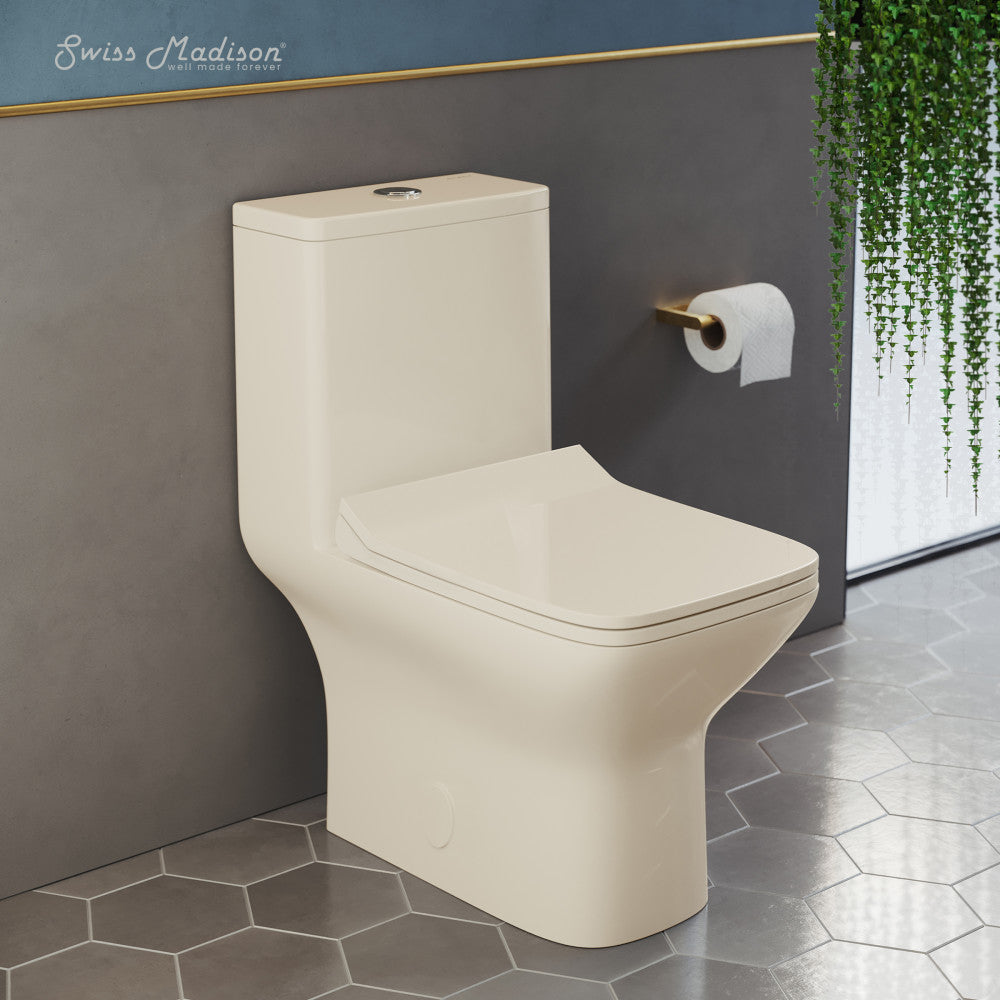 Swiss Madison Carre One Piece Square Toilet Dual Flush 1.1/1.6 gpf in Bisque