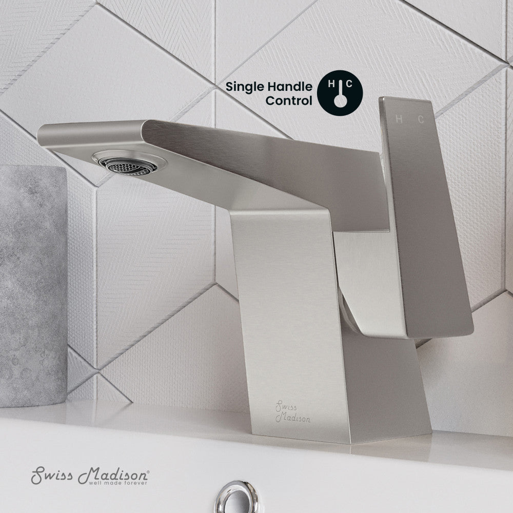 Swiss Madison Carre Single Hole, Single-Handle, Bathroom Faucet in Brushed Nickel