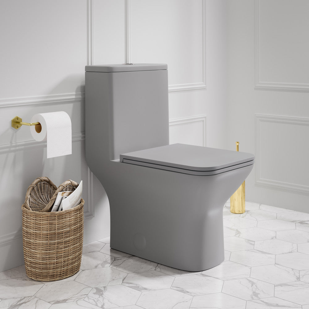 Swiss Madison Carre One-Piece Square Toilet Dual-Flush in Matte Grey1.1/1.6 gpf