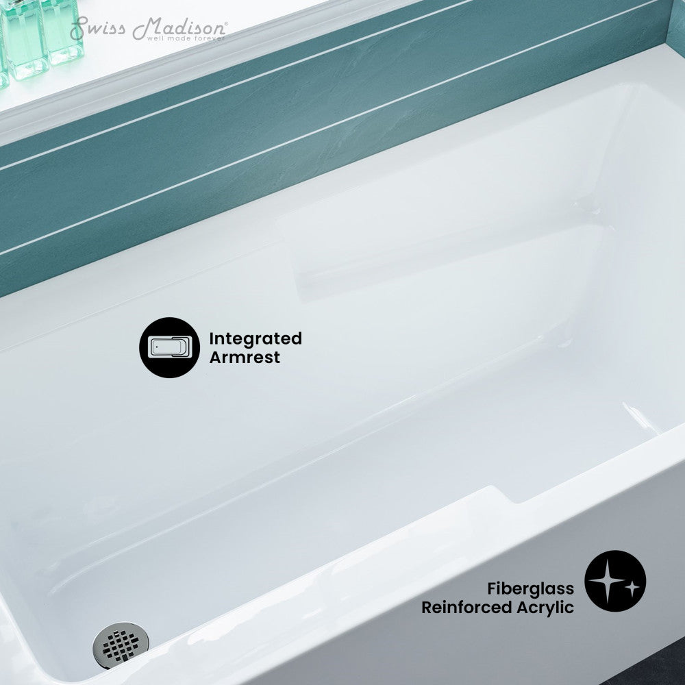 Swiss Madison Voltaire 60" x 30" Left-Hand Drain Alcove Bathtub with Apron and Armrest