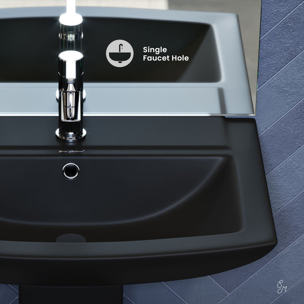 Swiss Madison Sublime Square Two-Piece Pedestal Sink in Matte Black