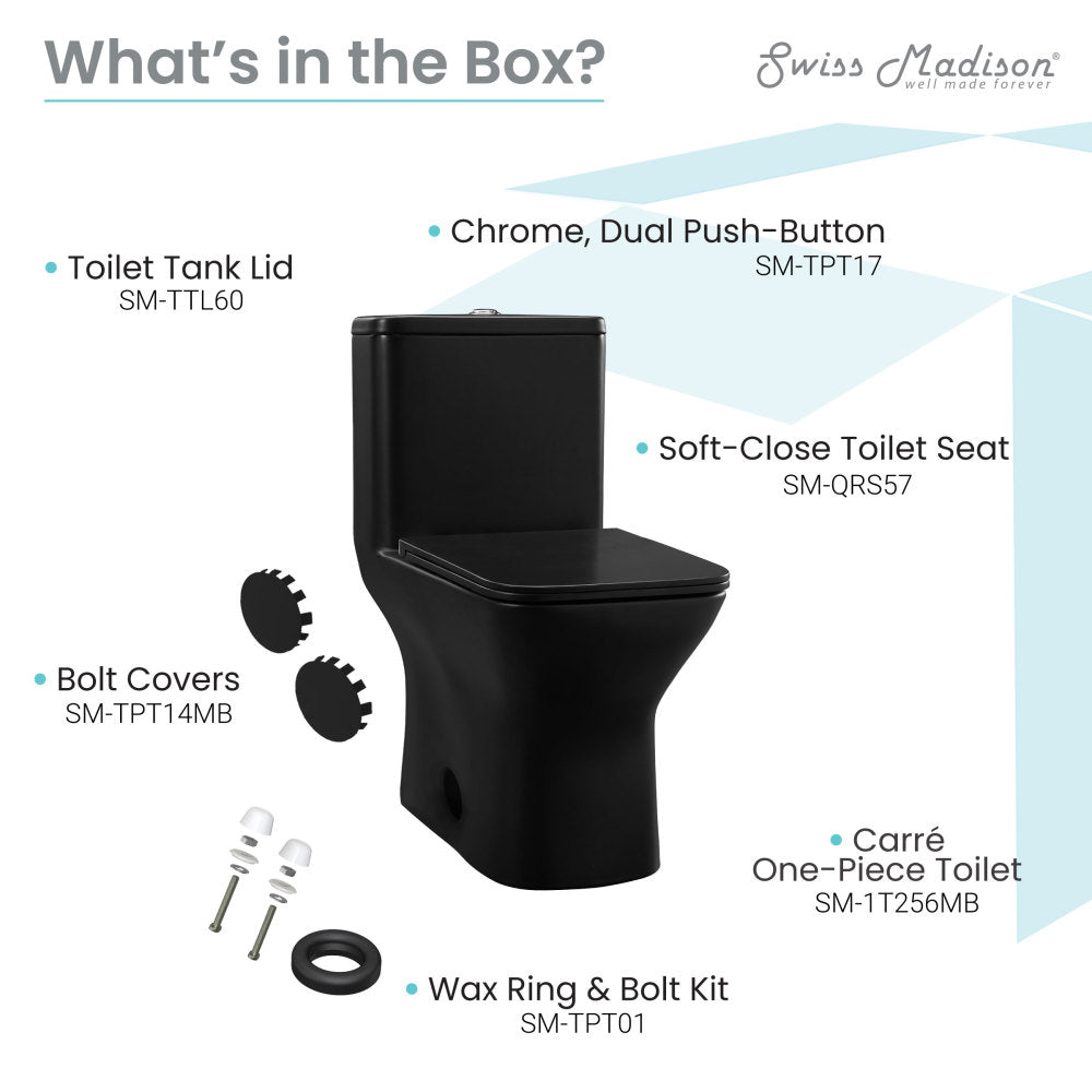 Swiss Madison Carre One-Piece Square Toilet Dual-Flush in Matte Black 1.1/1.6 gpf
