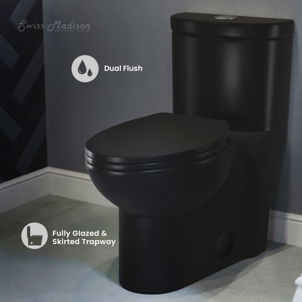 Swiss Madison Sublime One-Piece Elongated Toilet Dual-Flush in Matte Black 1.1/1.6 gpf