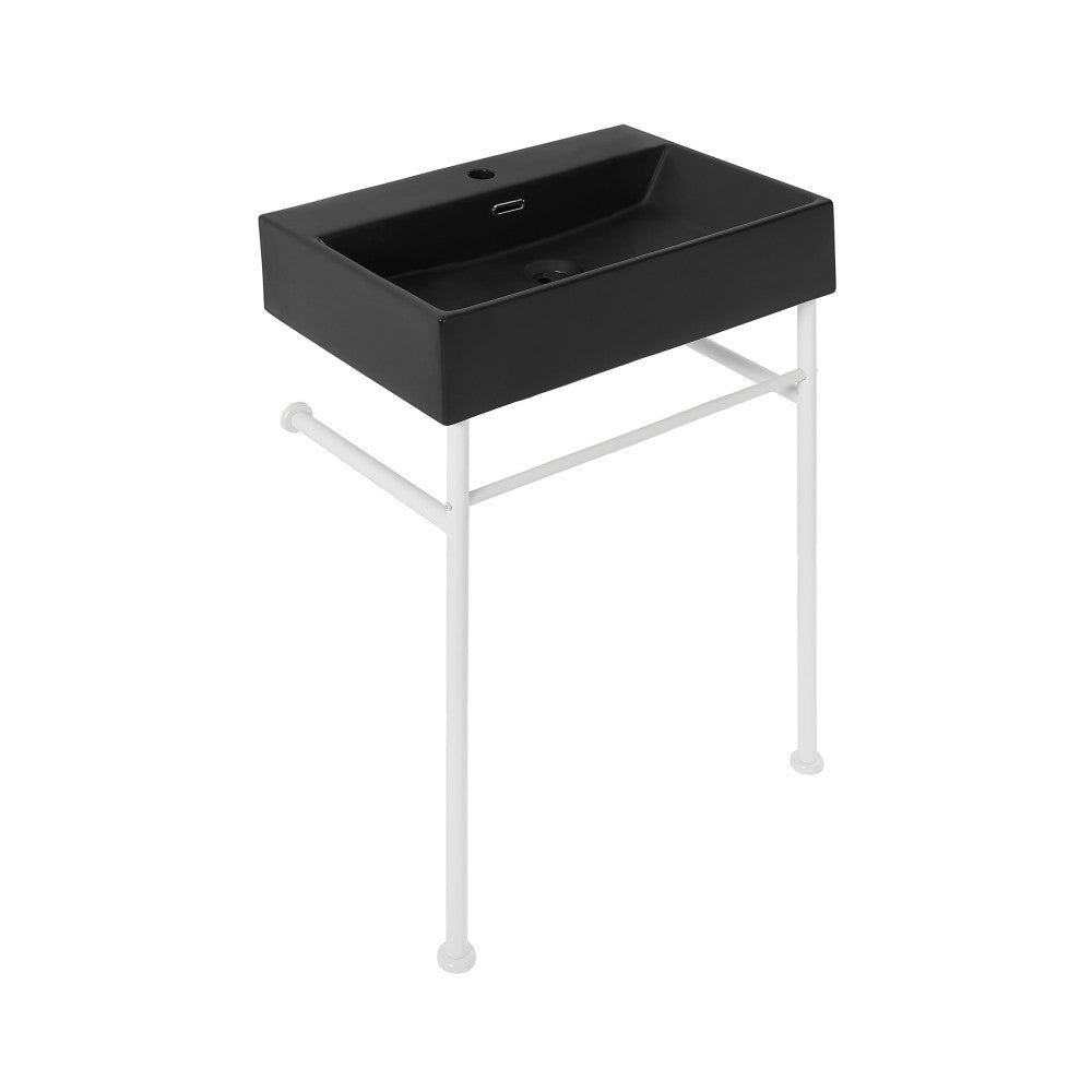 Swiss Madison Claire 24 Ceramic Console Sink Matte Black Basin Matte White Legs