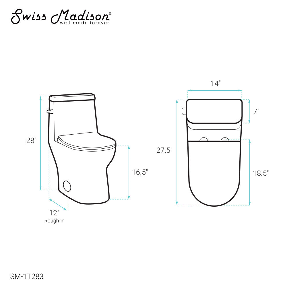 Swiss Madison Ivy One-Piece Toilet Left Side Flush 1.28 gpf