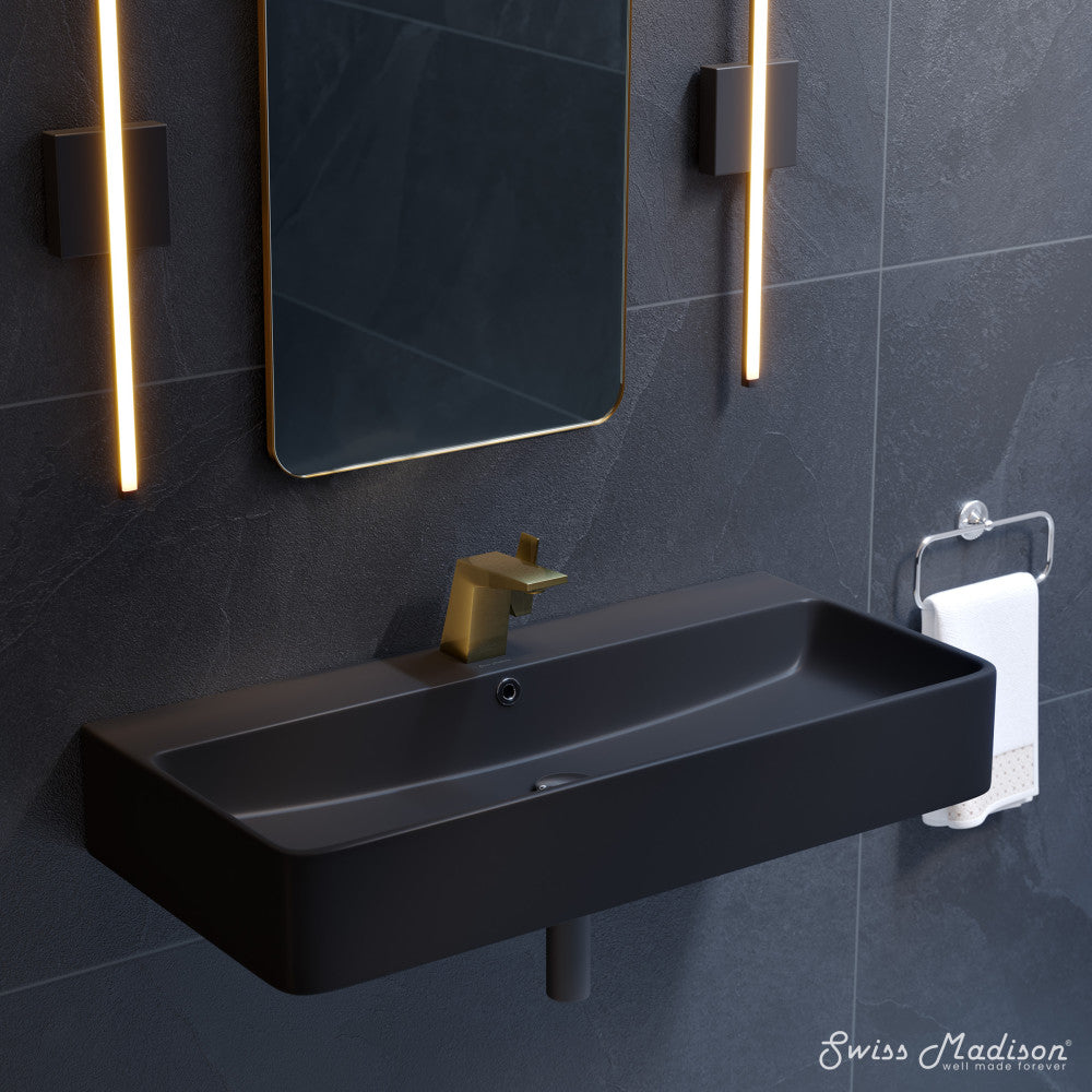 Swiss Madison Carre 36" Rectangle Wall-Mount Bathroom Sink in Matte Black