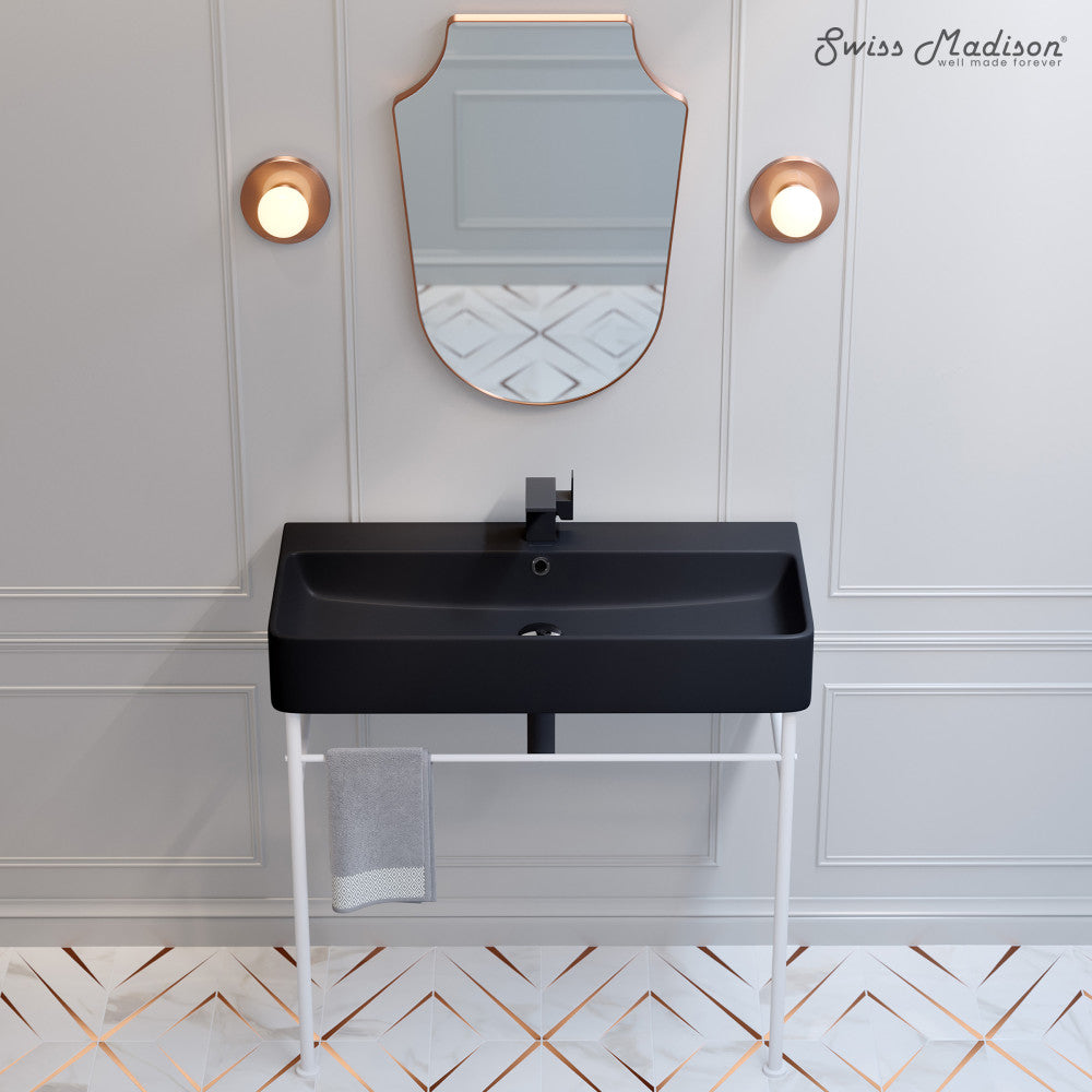 Swiss Madison Carre 36 Ceramic Console Sink Matte Black Basin Matte White Legs