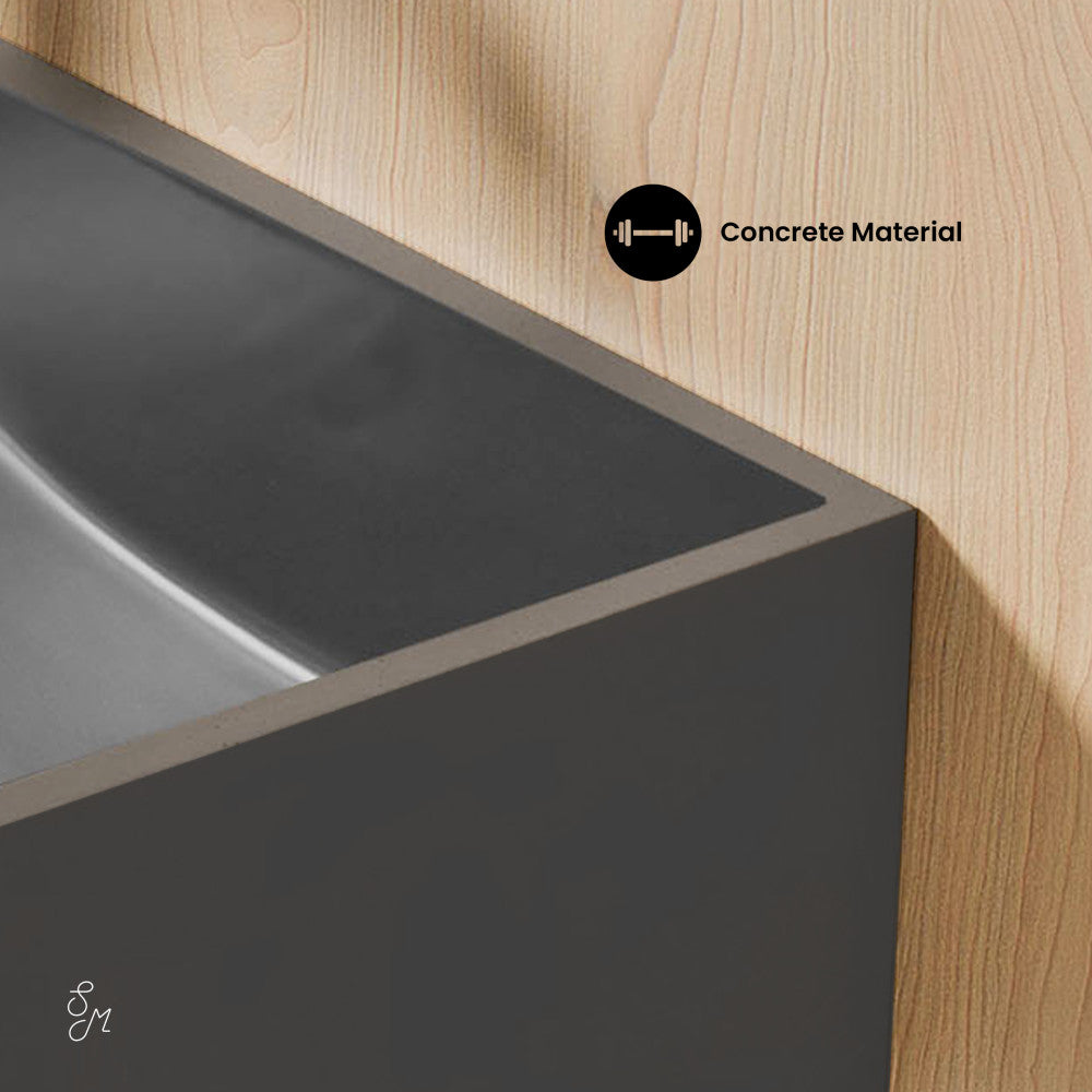 Swiss Madison Lisse 16" Concrete Rectangle Wall-Mounted Sink with Left Side Faucet Mount in Matte Dark Gray