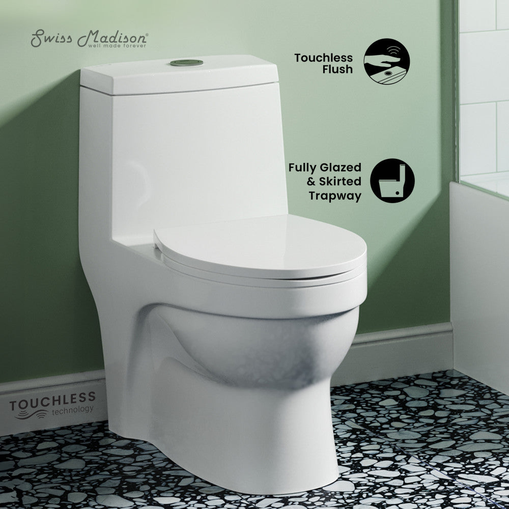 Swiss Madison Virage One Piece Elongated Toilet with Touchless Retrofit Dual Flush 1.1/1.6 gpf