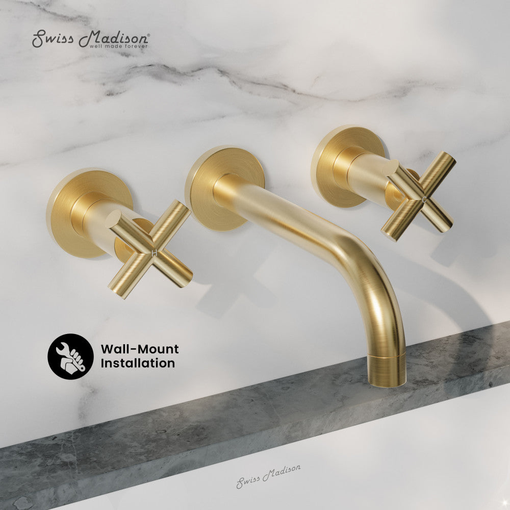 Swiss Madison Ivy 8 in. Widespread Double Cross-Handle Wall Mount Bathroom Faucet in Brushed Gold