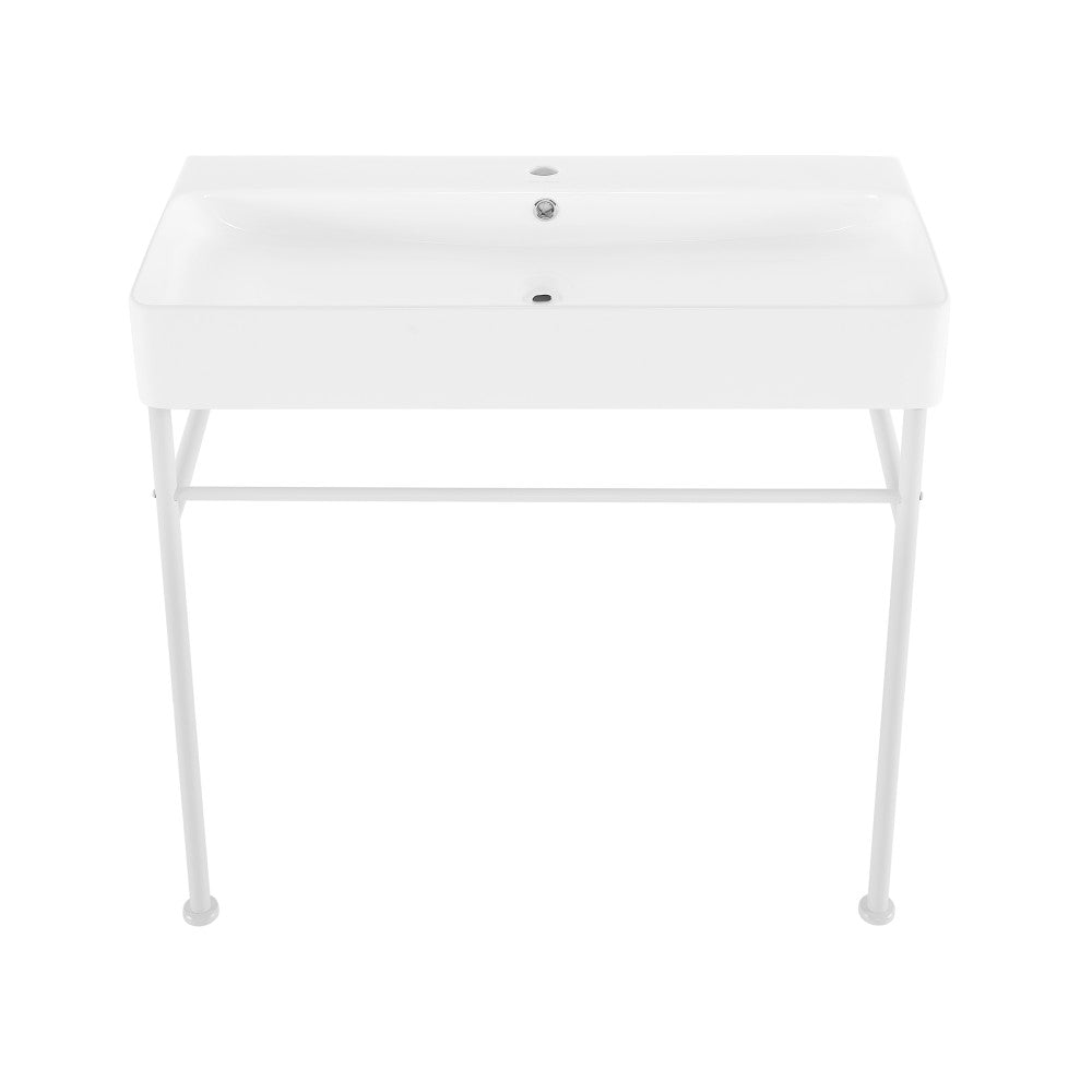 Swiss Madison Carre 36 Ceramic Console Sink White Basin Matte White Legs