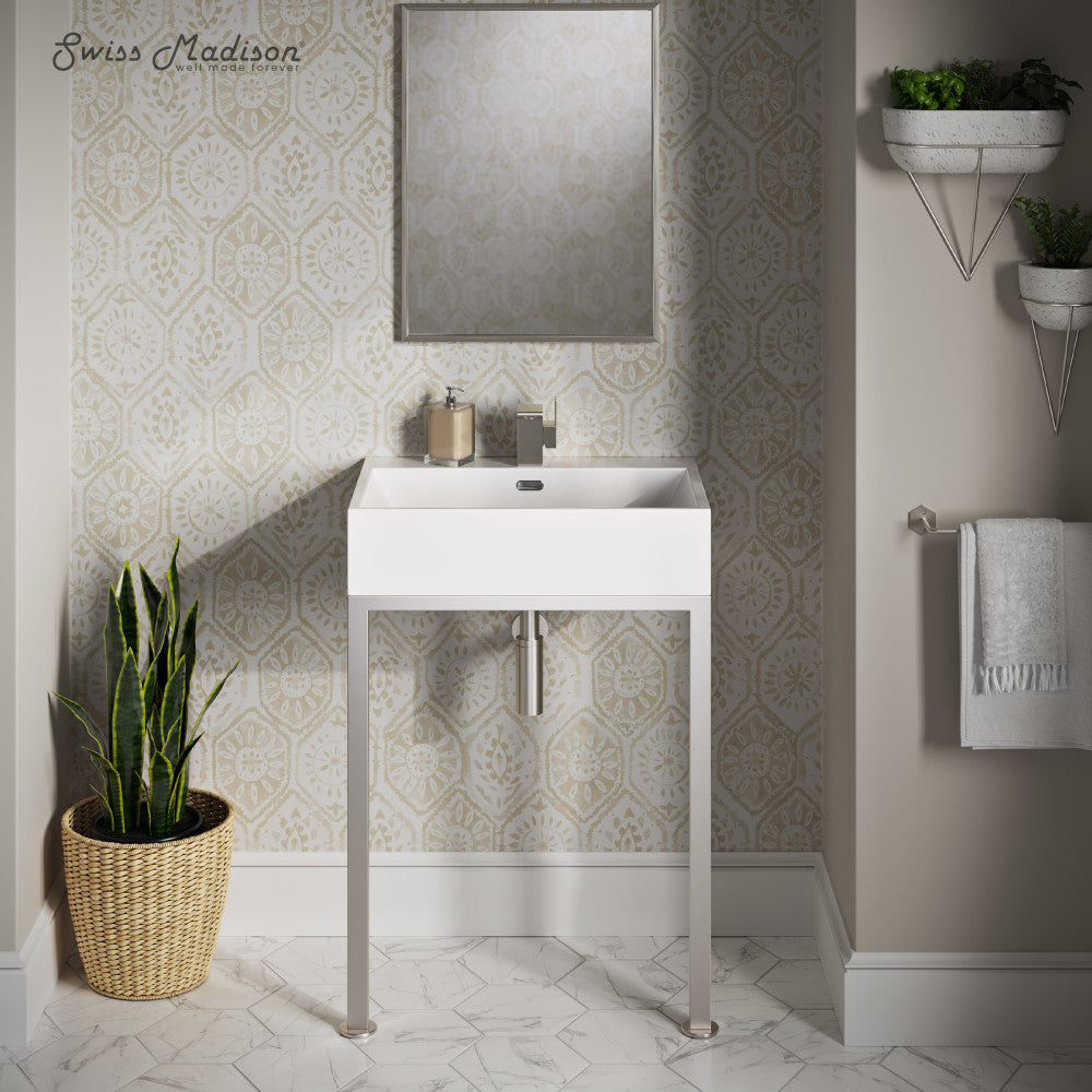 Swiss Madison Concorde 24" Rectangle Console Sink with Matte Silver Legs