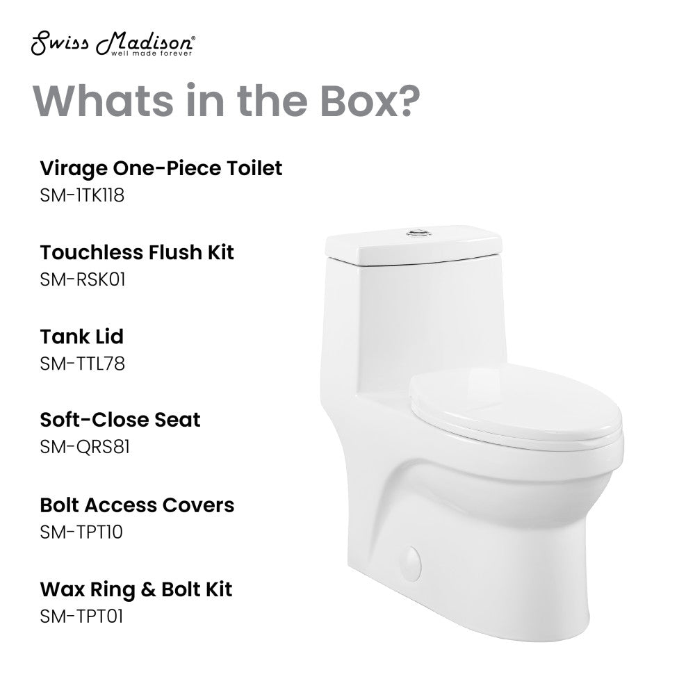 Swiss Madison Virage One Piece Elongated Toilet with Touchless Retrofit Dual Flush 1.1/1.6 gpf