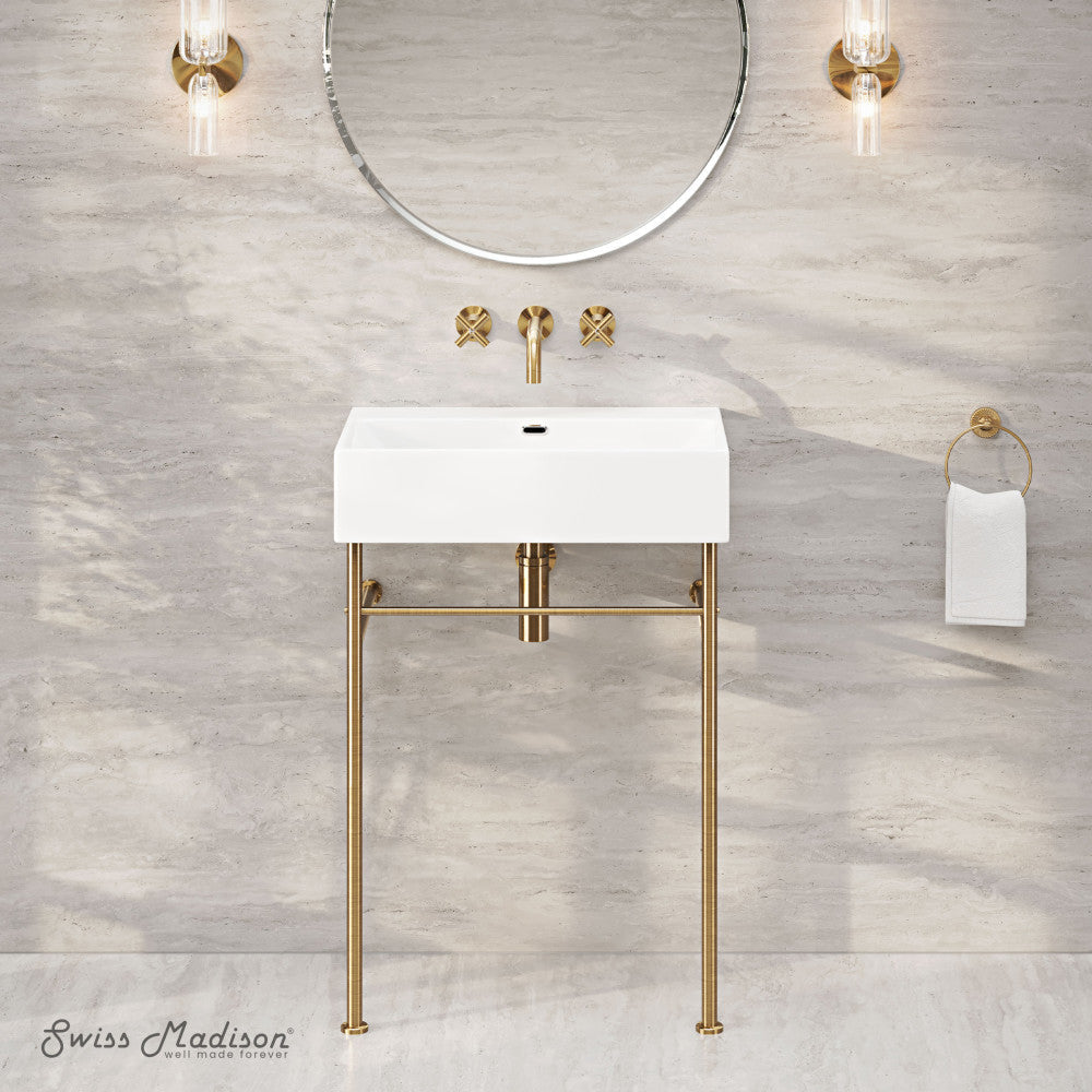 Swiss Madison Claire 24" Rectangle Zero Hole Console Sink with Brushed Gold Legs