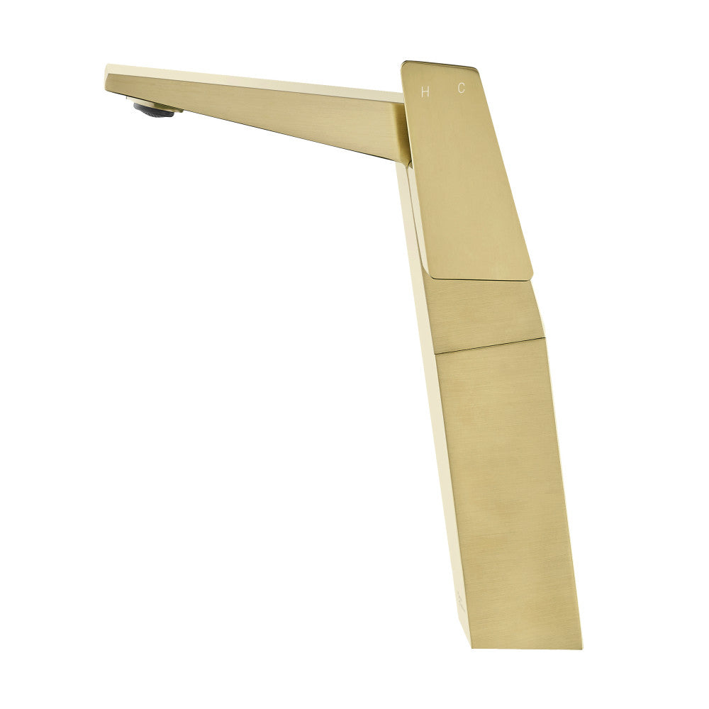 Swiss Madison Carre Single Hole, Single-Handle, High Arc Bathroom Faucet in Brushed Gold