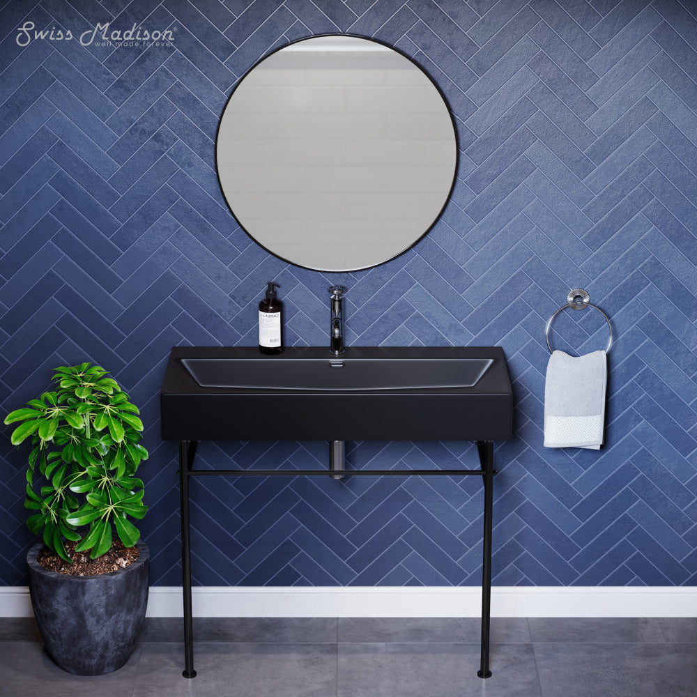 Swiss Madison Claire 40 Ceramic Console Sink Matte Black Basin Black Legs