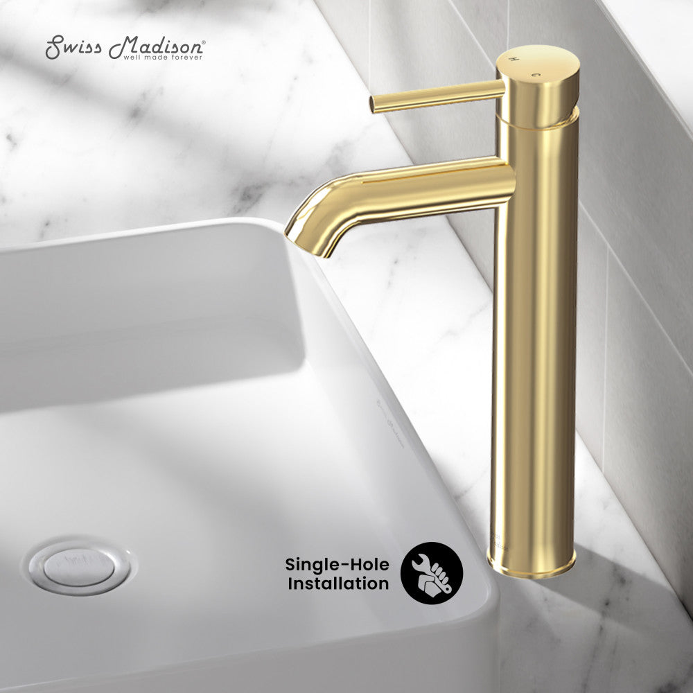 Swiss Madison Ivy Single Hole, Single-Handle, High Arc Bathroom Faucet in Brushed Gold