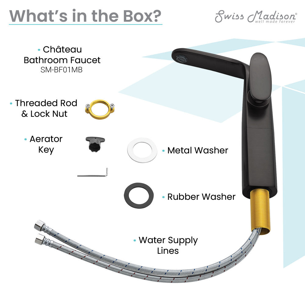 Swiss Madison Chateau Single Hole, Single-Handle, High Arc Bathroom Faucet in Matte Black