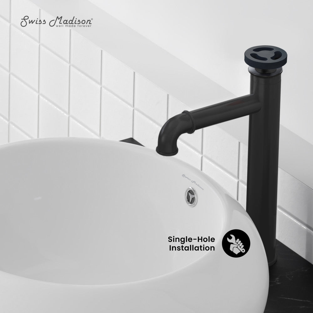 Swiss Madison Avallon Single Hole, Single-Handle Wheel, High Arc Bathroom Faucet in Matte Black