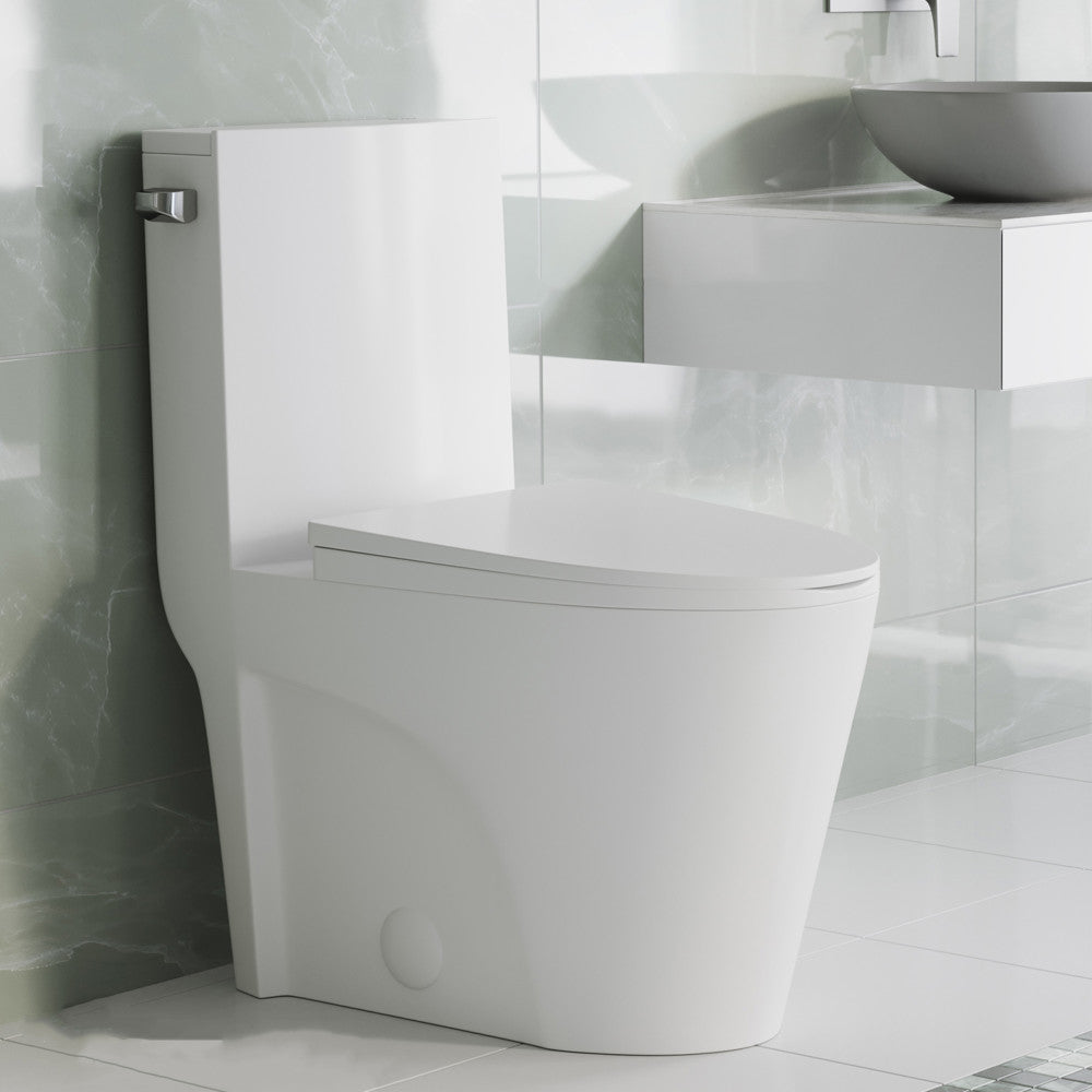 Swiss Madison St. Tropez One-Piece 14" Rough-in 1.28 GPF Left Flush Elongated Toilet in Glossy White