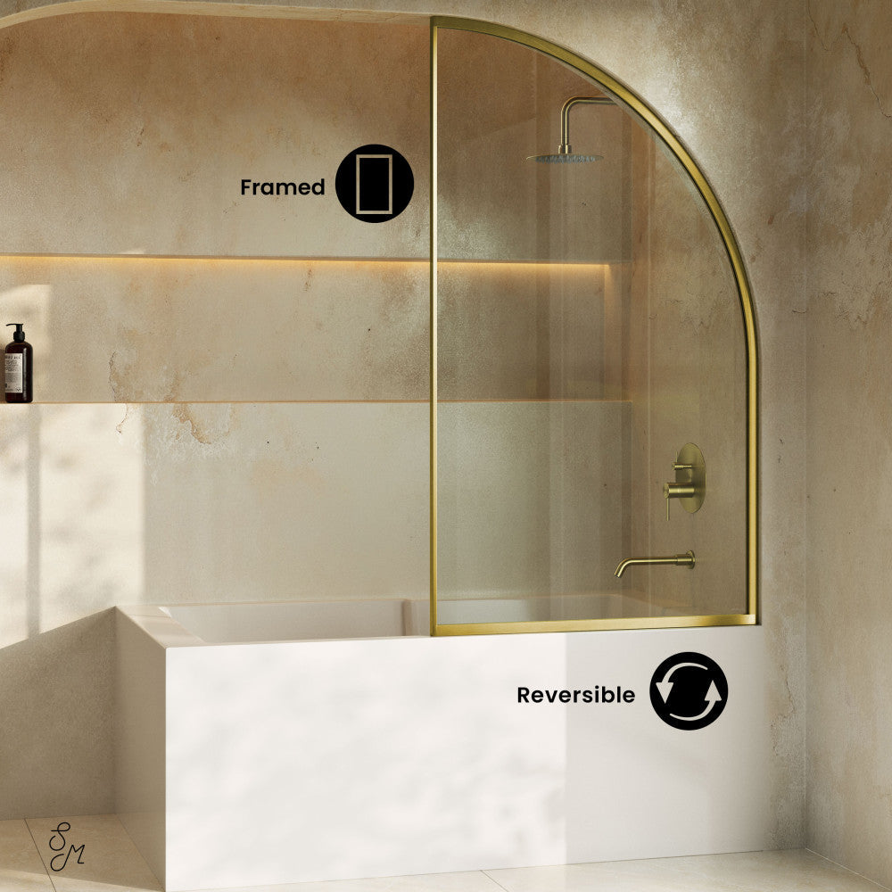 Swiss Madison Demi 34 x 58 Framed Fixed 3/8 in. (10mm) Clear Tempered Glass Tub Door with Gold Brushed Frame