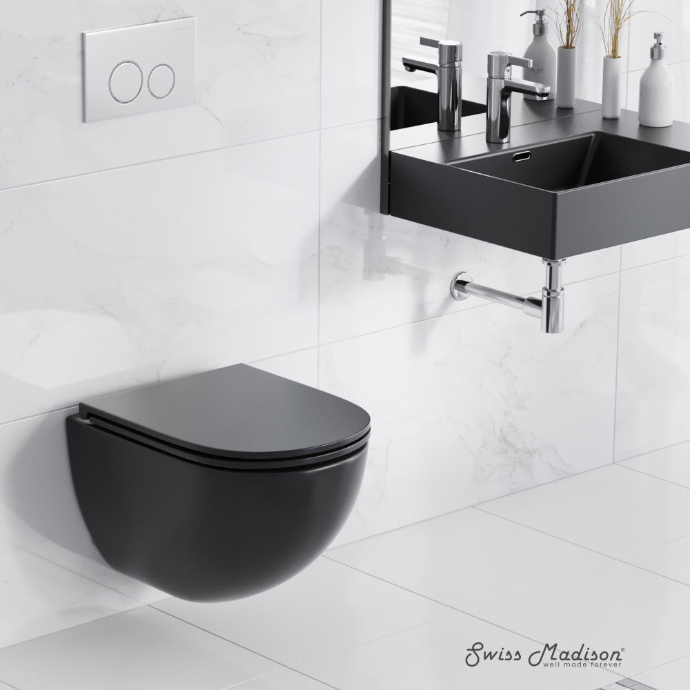 Swiss Madison St. Tropez Wall-Hung Toilet Bowl Only in Matte Black