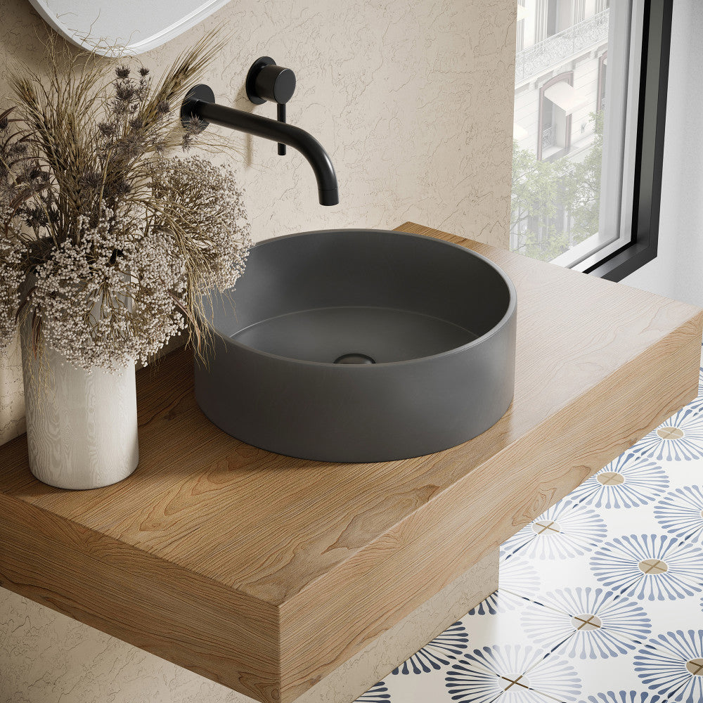 Swiss Madison Lisse 15" Round Concrete Vessel Bathroom Sink in Dark Grey