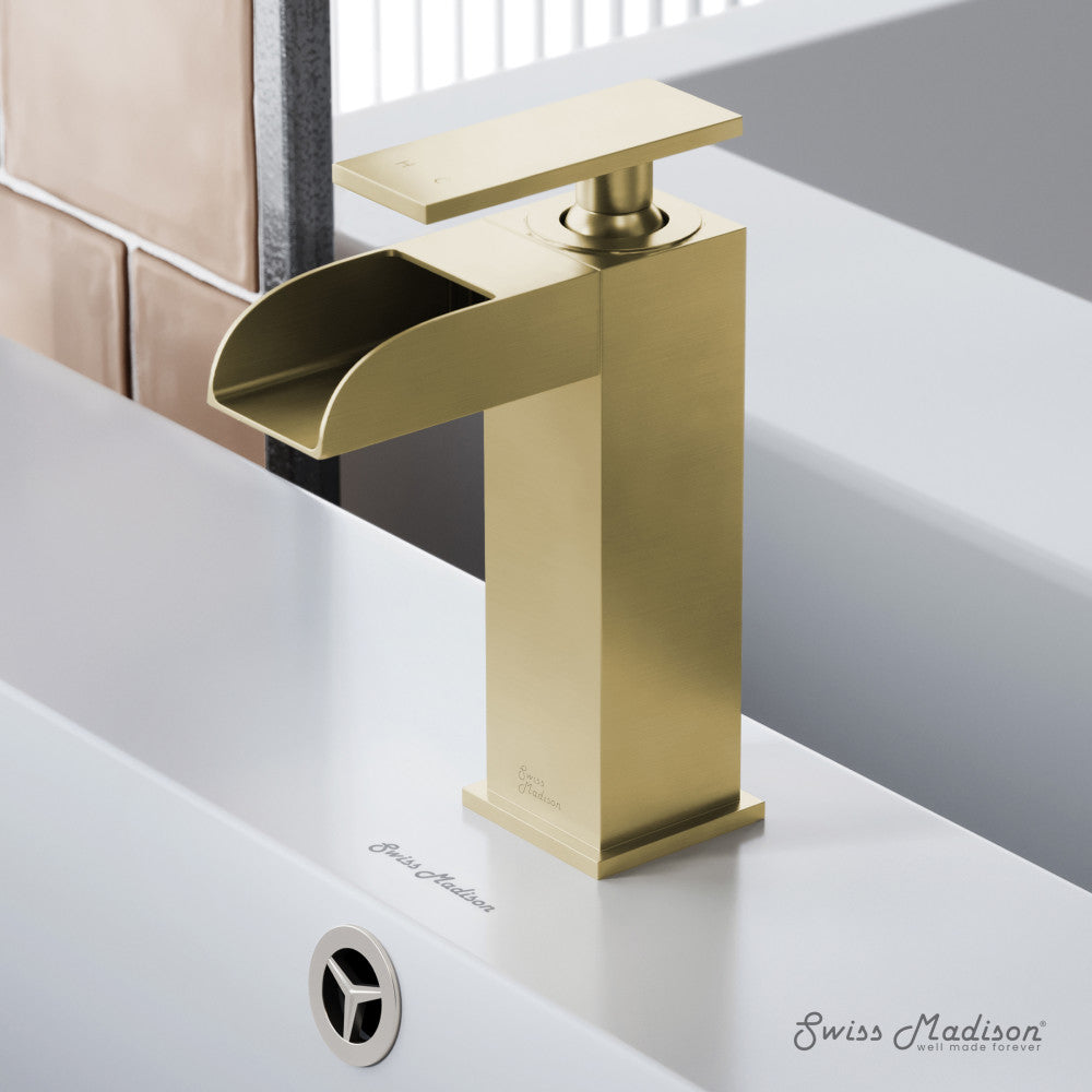 Swiss Madison Concorde Single Hole, Single-Handle, Waterfall Bathroom Faucet in Brushed Gold