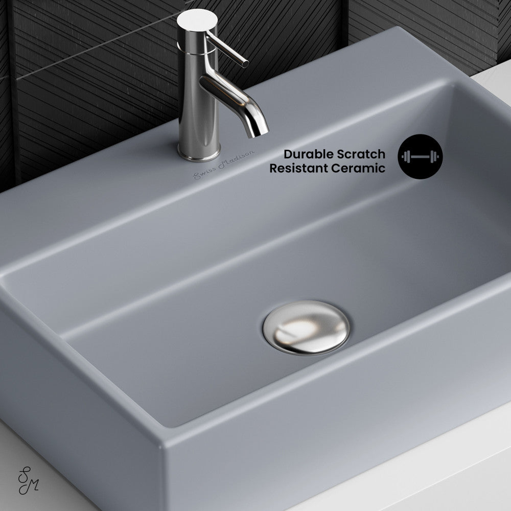 Swiss Madison Claire 20" Rectangle Ceramic Vessel Sink in Matte Grey