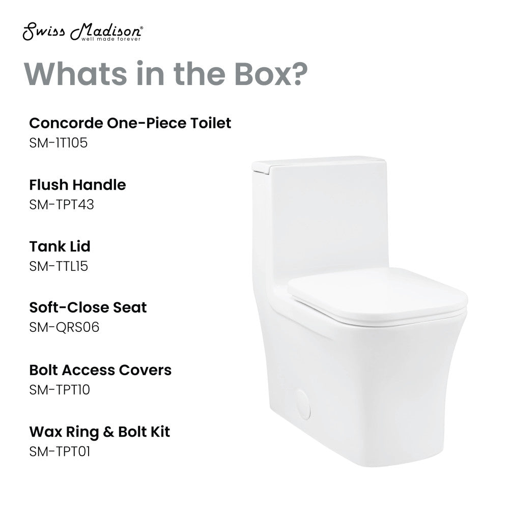 Swiss Madison Concorde One Piece Square Right Side Flush Handle Toilet 1.28 gpf