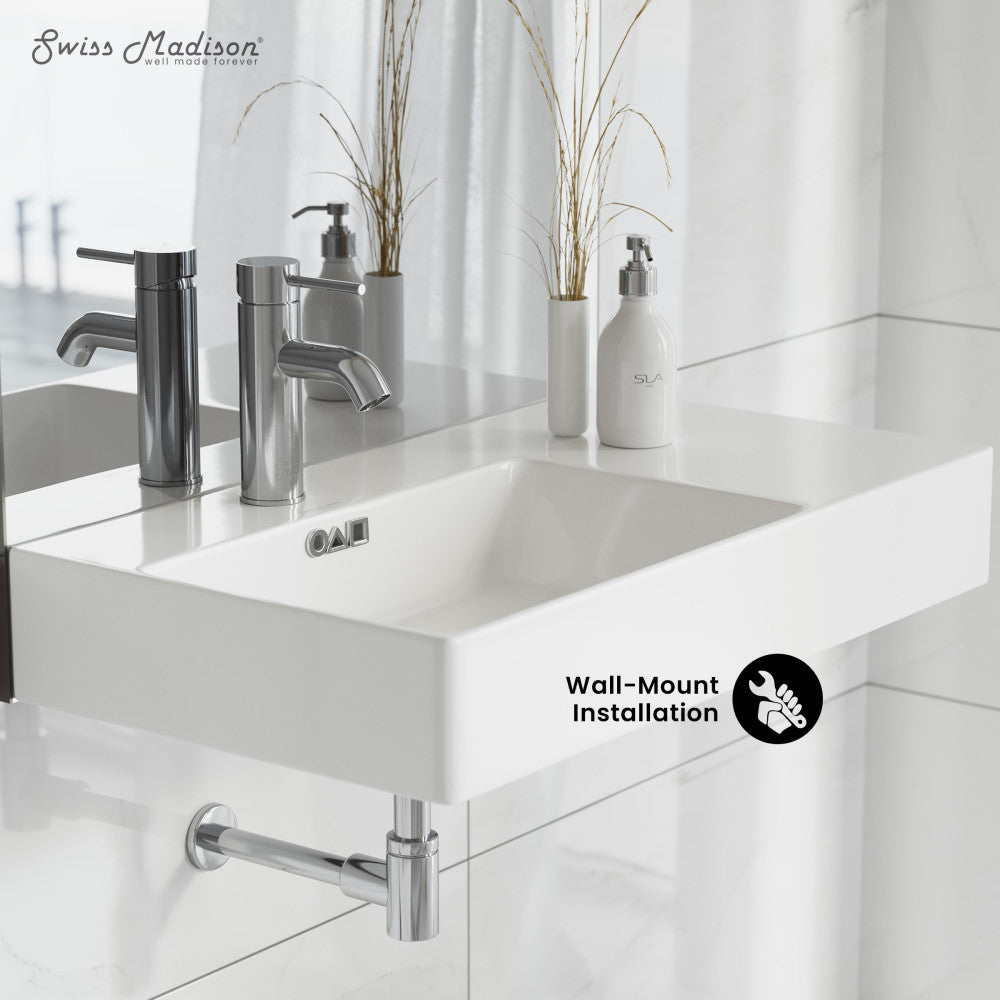 Swiss Madison St. Tropez 30" Rectangle Wall-Mounted Sink with Left Side Faucet Mount