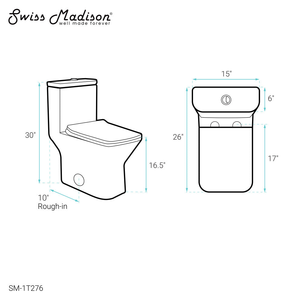 Swiss Madison Carre One-Piece Square Toilet Dual-Flush 1.1/1.6 gpf with 10" Rough-In