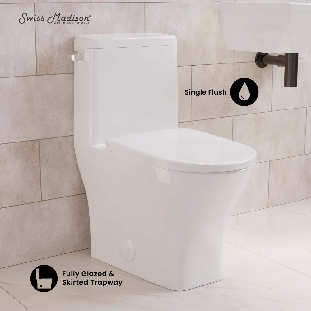 Swiss Madison Sublime II One-Piece Round Toilet with Left Side Flush, 10" Rough-In 1.28 gpf