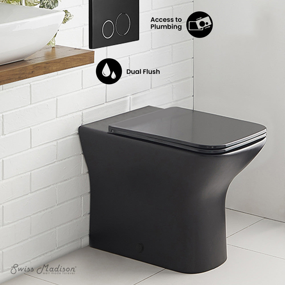 Swiss Madison Carre Back-to-Wall Elongated Toilet Bowl in Matte Black