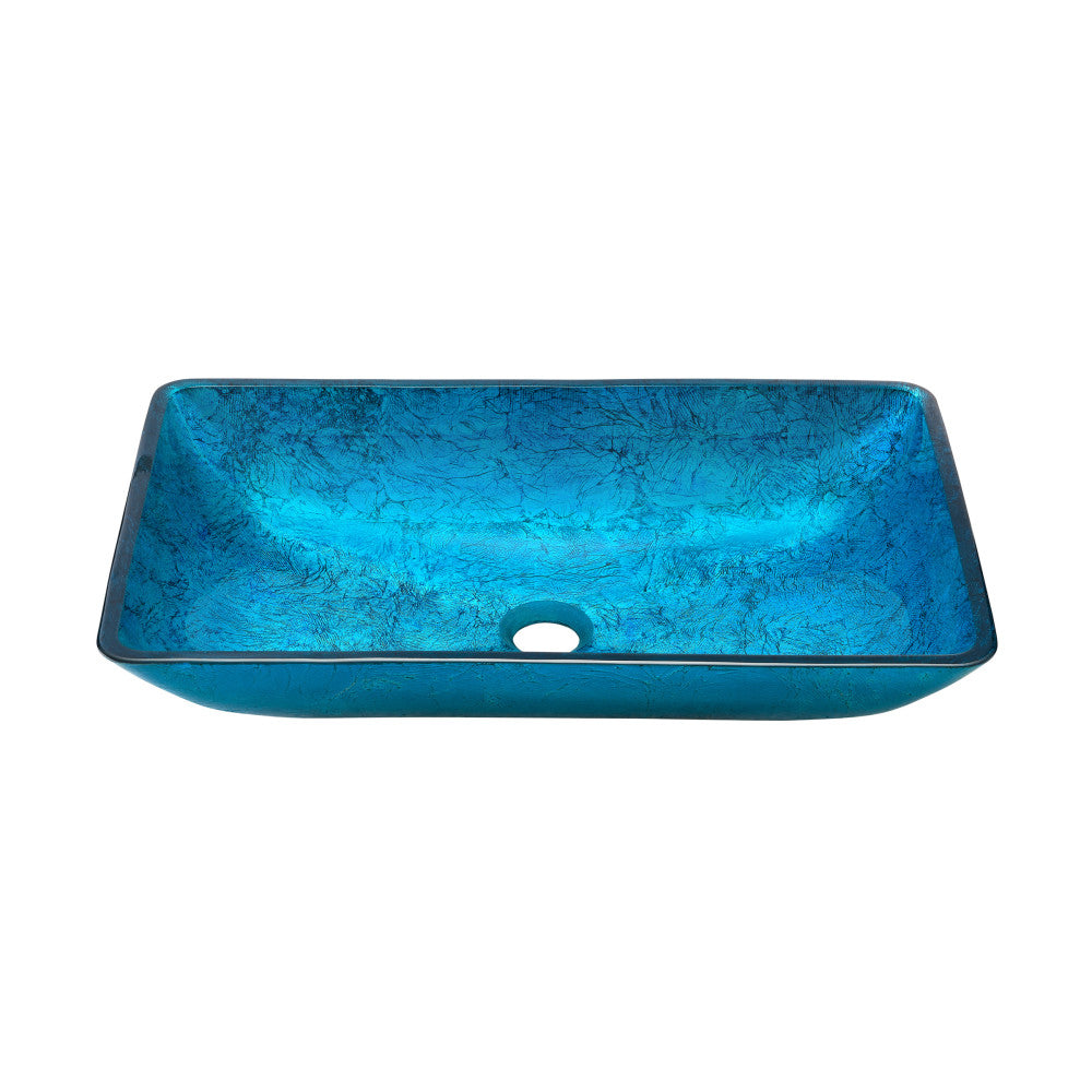 Swiss Madison Cascade Rectangular Glass Vessel Sink with Faucet, Ocean Blue