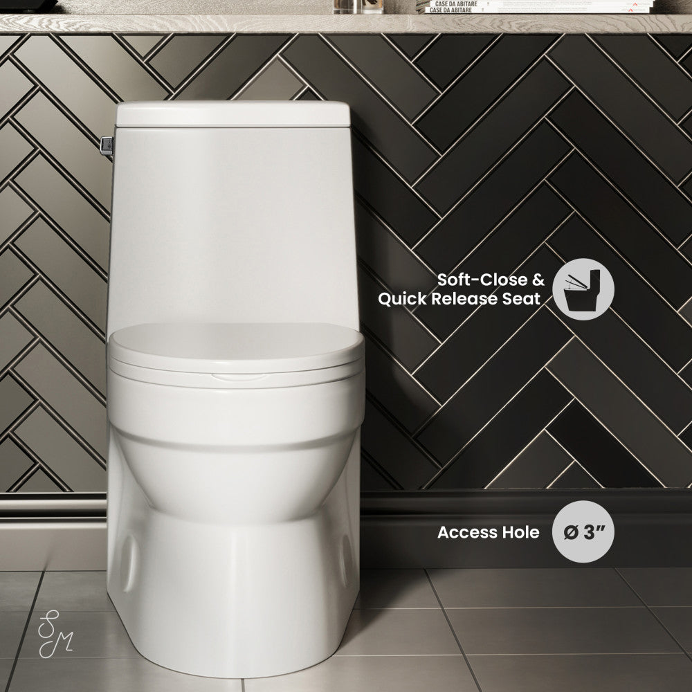 Swiss Madison Virage One-Piece Elongated Left Side Flush Handle Toilet 1.28 gpf