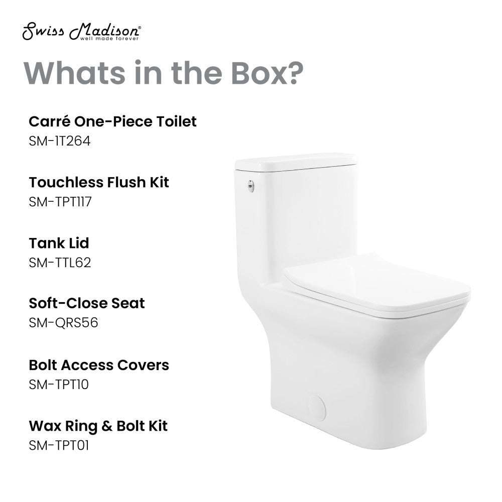 Swiss Madison Carre One-Piece Square Toilet Dual-Flush 1.1/1.6 gpf, Touchless