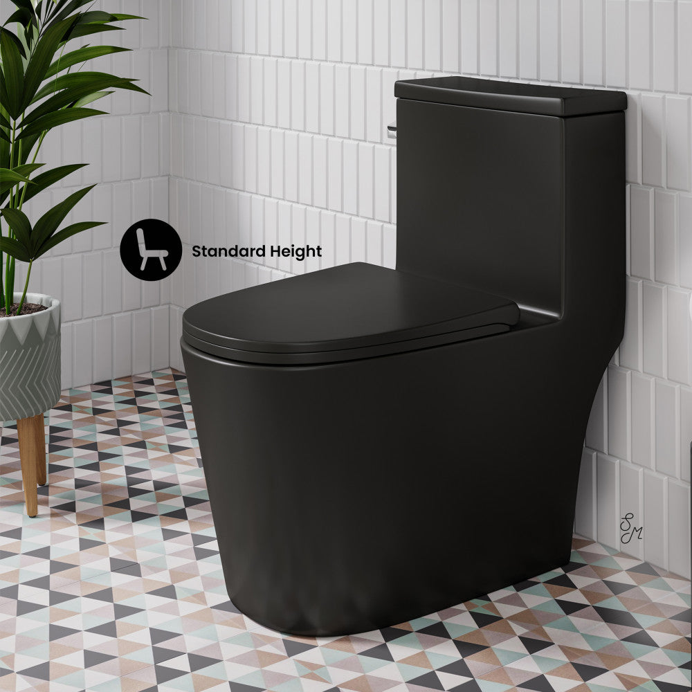 Swiss Madison Dreux One-Piece 12" Rough-in 1.28 GPF Left Flush Elongated Toilet in Matte Black