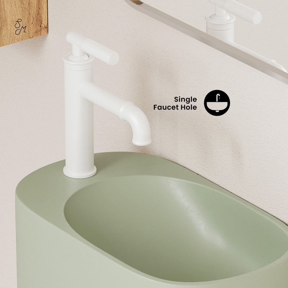 Swiss Madison Terre 18" Solid Surface Oval Wall-Mounted Sink with Left Side Faucet Mount in Matte Palm Green